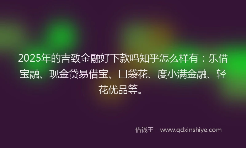 2025年的吉致金融好下款吗知乎怎么样有：乐借宝融、现金贷易借宝、口袋花、度小满金融、轻花优品等。