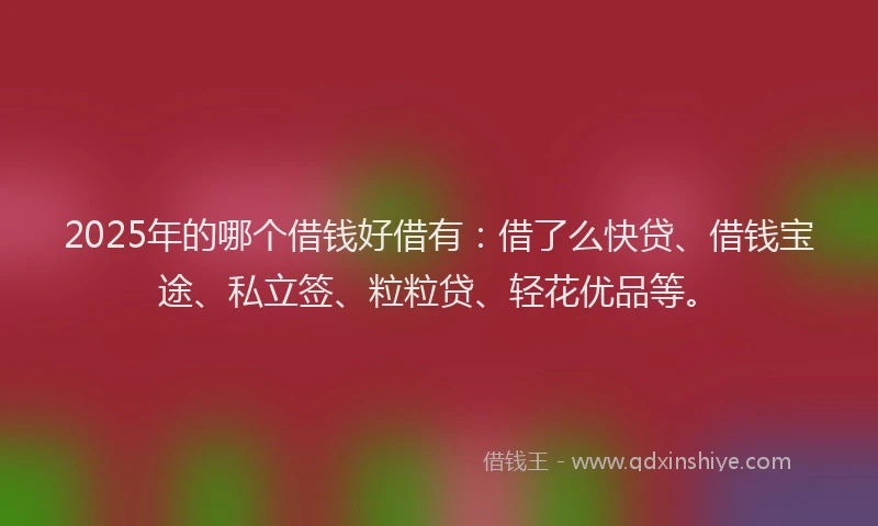 2025年的哪个借钱好借有：借了么快贷、借钱宝途、私立签、粒粒贷、轻花优品等。