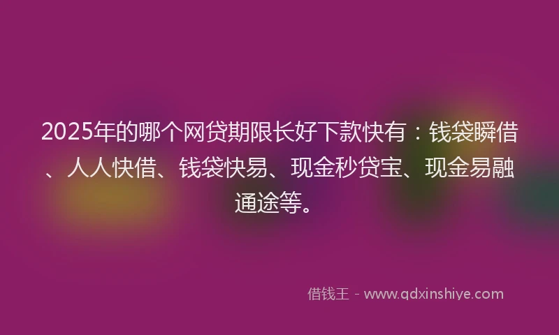 2025年的哪个网贷期限长好下款快有：钱袋瞬借、人人快借、钱袋快易、现金秒贷宝、现金易融通途等。