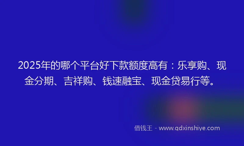 2025年的哪个平台好下款额度高有：乐享购、现金分期、吉祥购、钱速融宝、现金贷易行等。