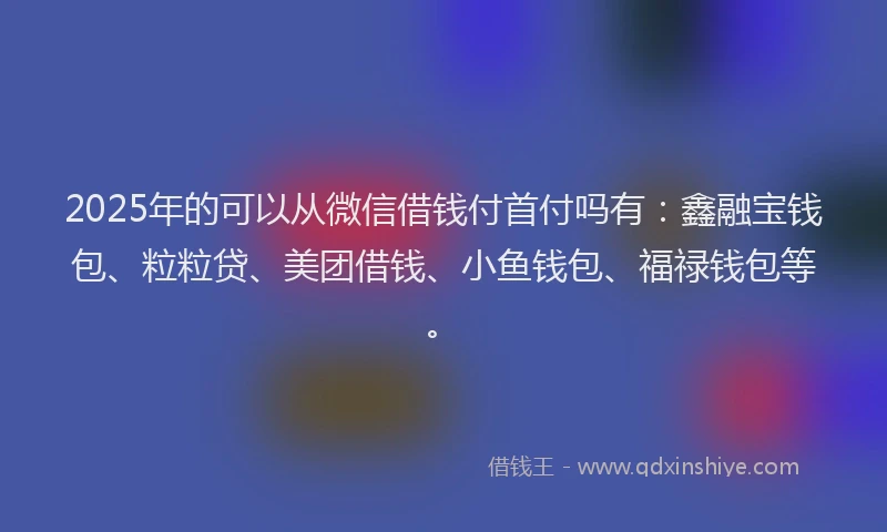 2025年的可以从微信借钱付首付吗有：鑫融宝钱包、粒粒贷、美团借钱、小鱼钱包、福禄钱包等。