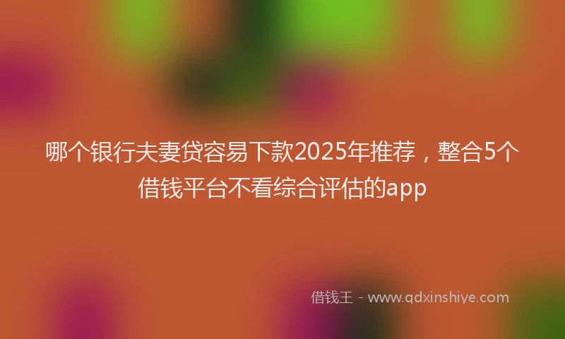 哪个银行夫妻贷容易下款2025年推荐，整合5个借钱平台不看综合评估的app