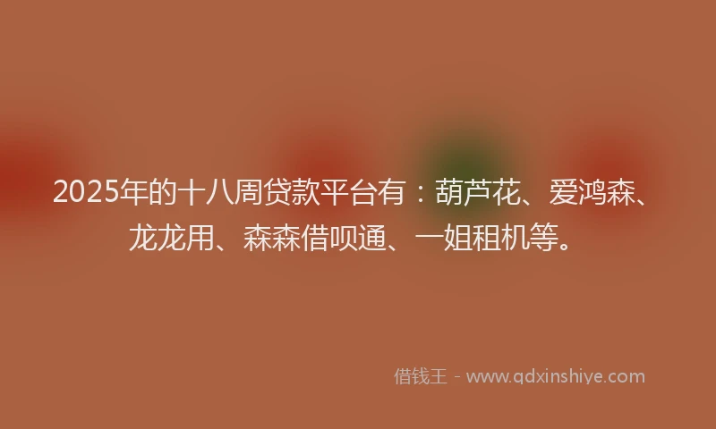 2025年的十八周贷款平台有：葫芦花、爱鸿森、龙龙用、森森借呗通、一姐租机等。