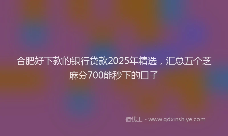 合肥好下款的银行贷款2025年精选，汇总五个芝麻分700能秒下的口子