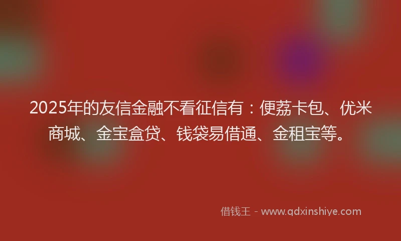 2025年的友信金融不看征信有：便荔卡包、优米商城、金宝盒贷、钱袋易借通、金租宝等。