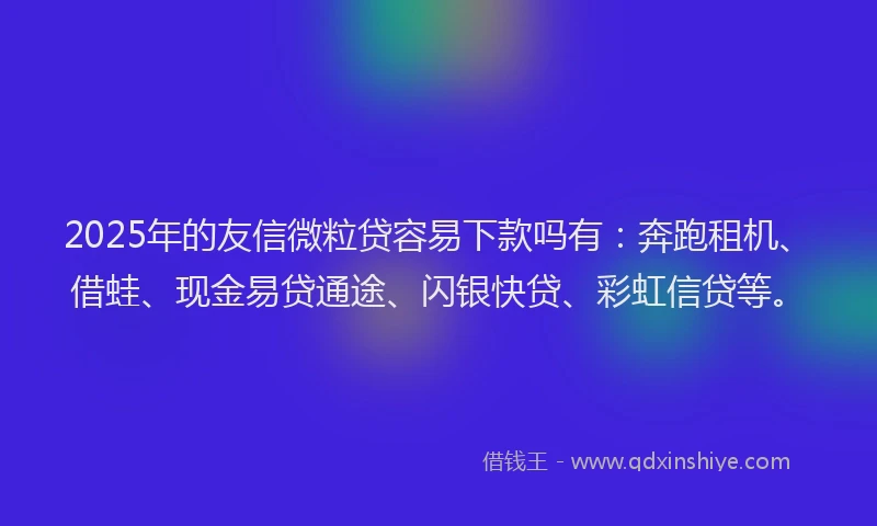 2025年的友信微粒贷容易下款吗有：奔跑租机、借蛙、现金易贷通途、闪银快贷、彩虹信贷等。