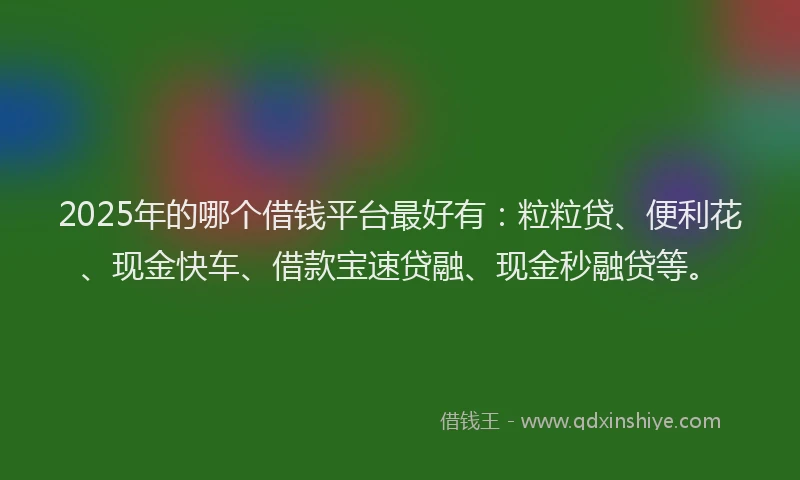 2025年的哪个借钱平台最好有：粒粒贷、便利花、现金快车、借款宝速贷融、现金秒融贷等。
