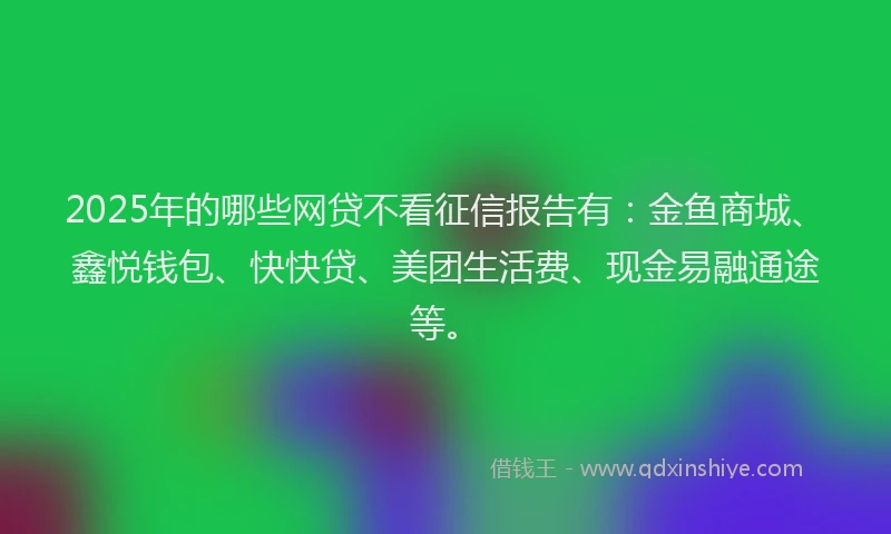 2025年的哪些网贷不看征信报告有：金鱼商城、鑫悦钱包、快快贷、美团生活费、现金易融通途等。