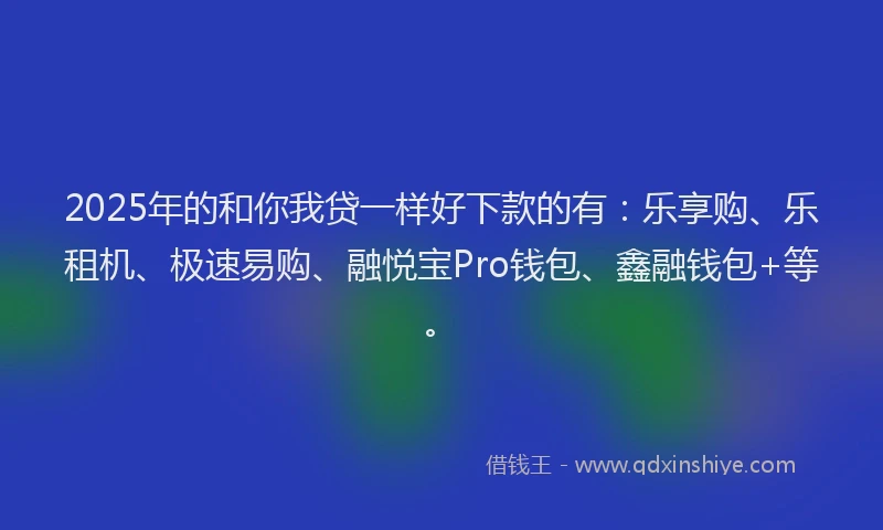 2025年的和你我贷一样好下款的有：乐享购、乐租机、极速易购、融悦宝Pro钱包、鑫融钱包+等。