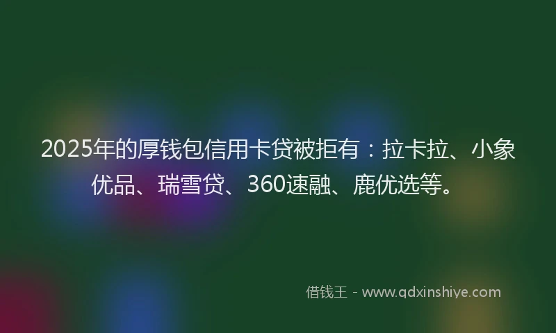 2025年的厚钱包信用卡贷被拒有：拉卡拉、小象优品、瑞雪贷、360速融、鹿优选等。