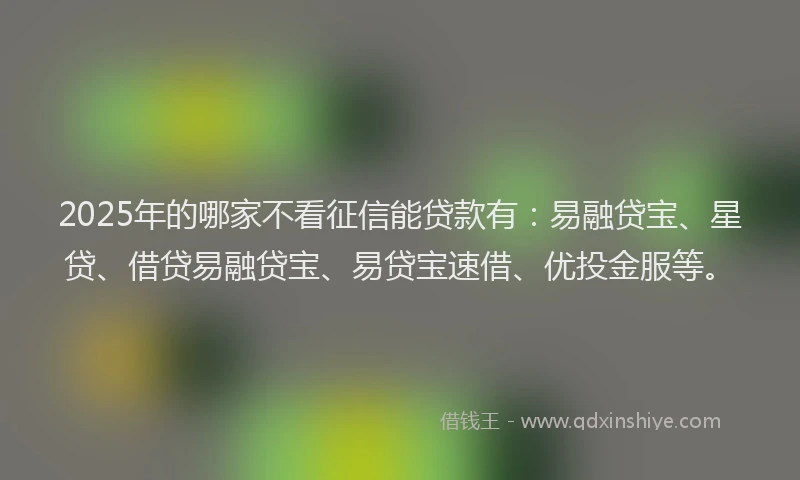 2025年的哪家不看征信能贷款有：易融贷宝、星贷、借贷易融贷宝、易贷宝速借、优投金服等。