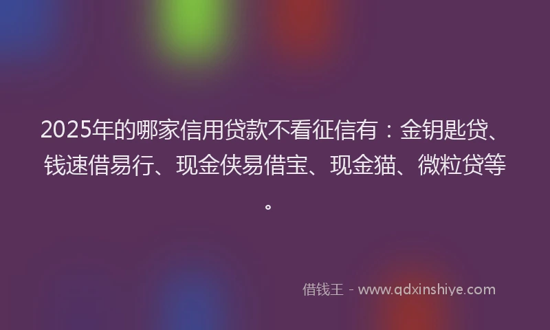 2025年的哪家信用贷款不看征信有：金钥匙贷、钱速借易行、现金侠易借宝、现金猫、微粒贷等。