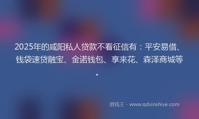 2025年的咸阳私人贷款不看征信有：平安易借、钱袋速贷融宝、金诺钱包、享来花、森泽商城等。
