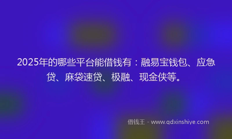 2025年的哪些平台能借钱有：融易宝钱包、应急贷、麻袋速贷、极融、现金侠等。
