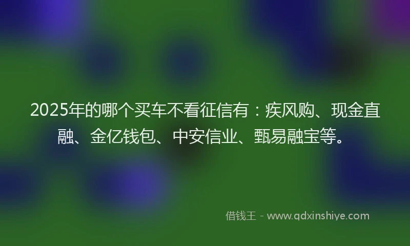 2025年的哪个买车不看征信有：疾风购、现金直融、金亿钱包、中安信业、甄易融宝等。