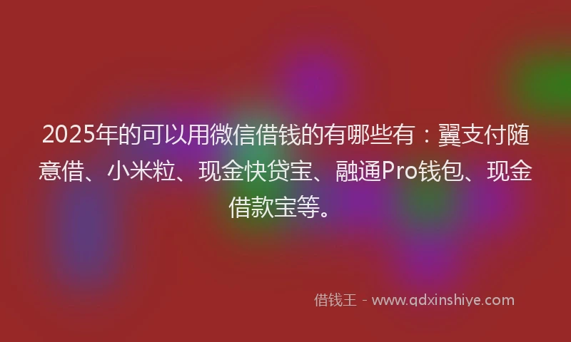 2025年的可以用微信借钱的有哪些有：翼支付随意借、小米粒、现金快贷宝、融通Pro钱包、现金借款宝等。