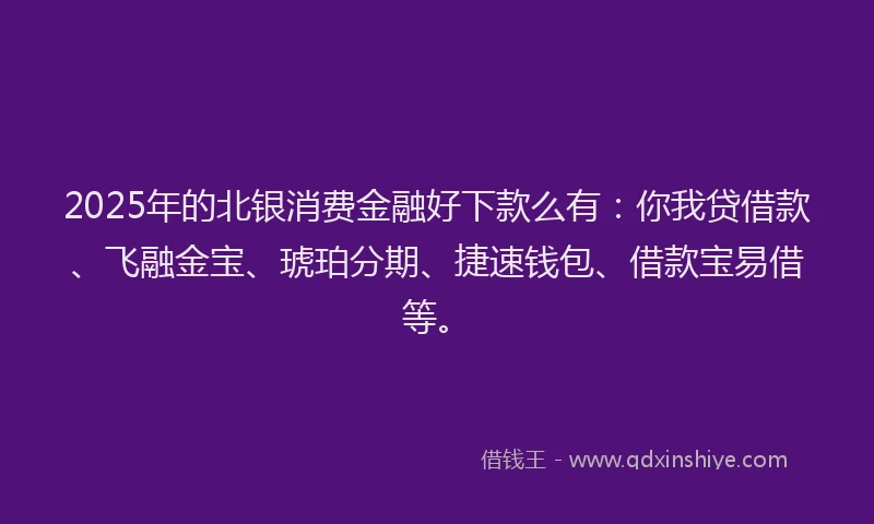 2025年的北银消费金融好下款么有：你我贷借款、飞融金宝、琥珀分期、捷速钱包、借款宝易借等。