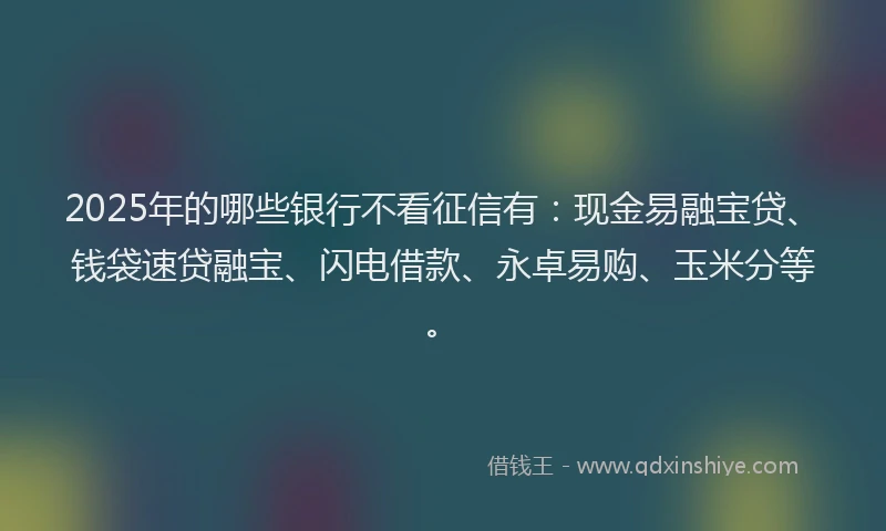 2025年的哪些银行不看征信有：现金易融宝贷、钱袋速贷融宝、闪电借款、永卓易购、玉米分等。
