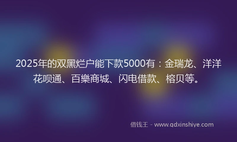 2025年的双黑烂户能下款5000有：金瑞龙、洋洋花呗通、百樂商城、闪电借款、榕贝等。