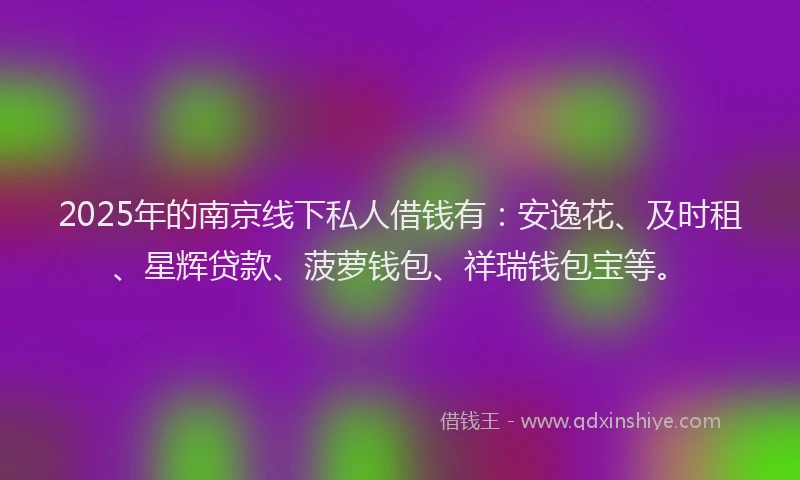 2025年的南京线下私人借钱有：安逸花、及时租、星辉贷款、菠萝钱包、祥瑞钱包宝等。