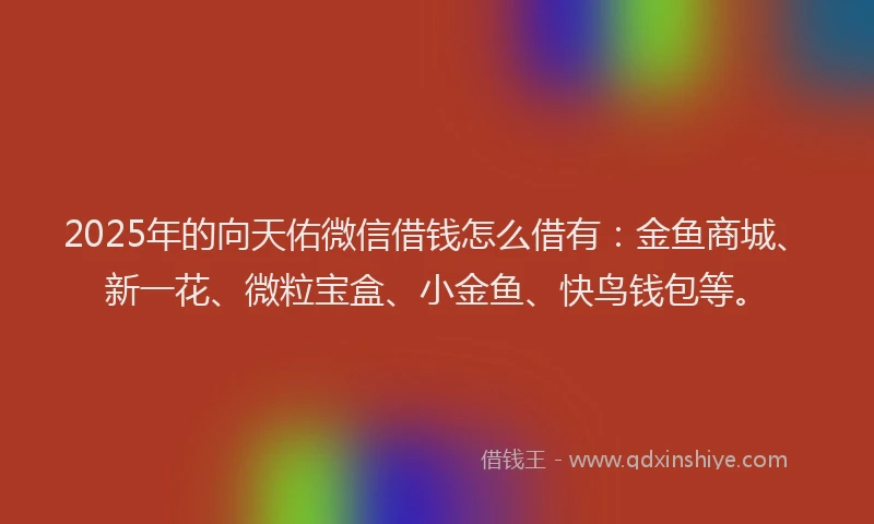 2025年的向天佑微信借钱怎么借有：金鱼商城、新一花、微粒宝盒、小金鱼、快鸟钱包等。