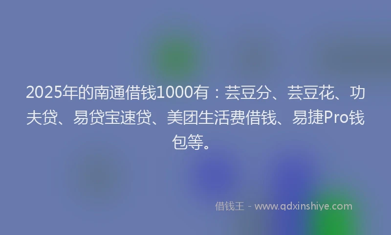 2025年的南通借钱1000有：芸豆分、芸豆花、功夫贷、易贷宝速贷、美团生活费借钱、易捷Pro钱包等。