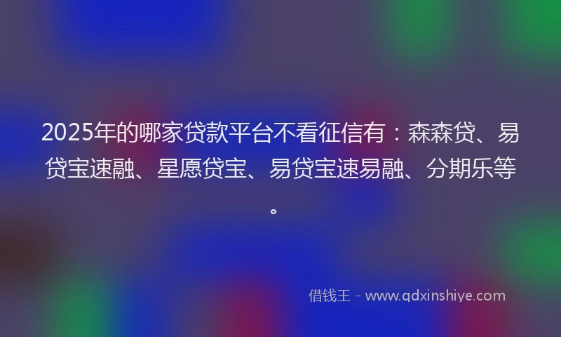 2025年的哪家贷款平台不看征信有：森森贷、易贷宝速融、星愿贷宝、易贷宝速易融、分期乐等。