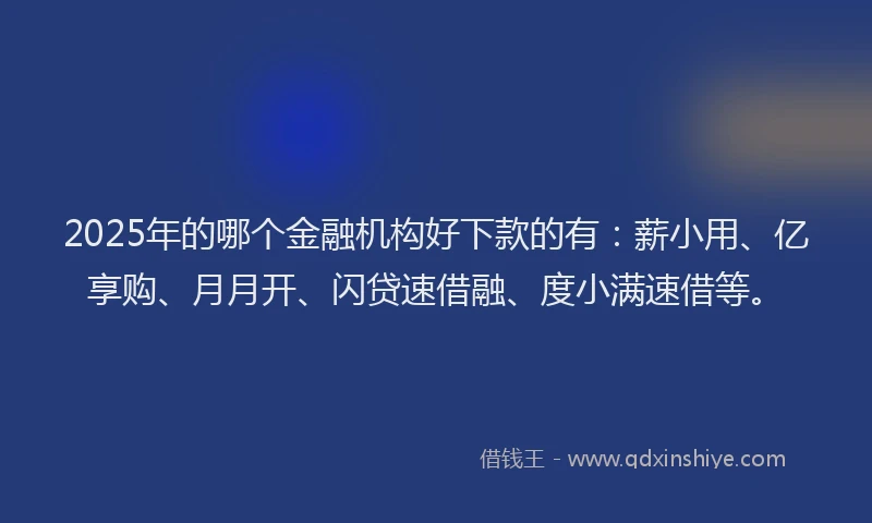 2025年的哪个金融机构好下款的有：薪小用、亿享购、月月开、闪贷速借融、度小满速借等。