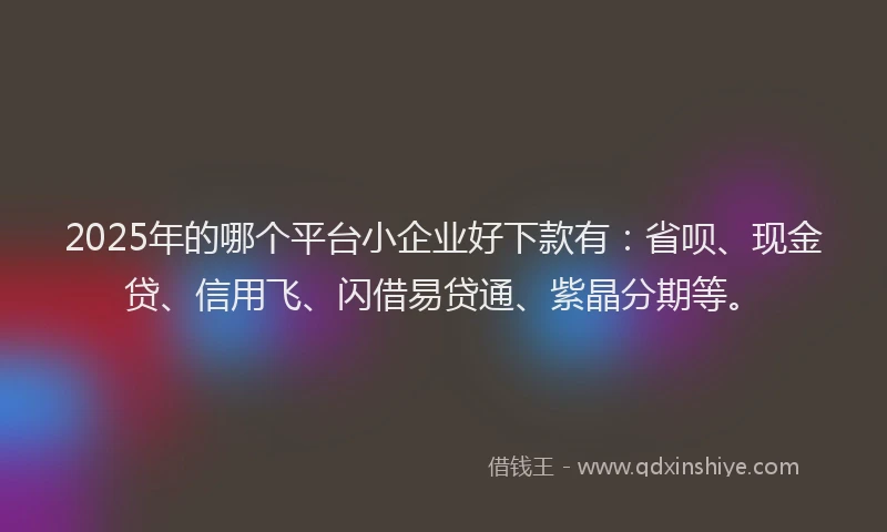 2025年的哪个平台小企业好下款有：省呗、现金贷、信用飞、闪借易贷通、紫晶分期等。
