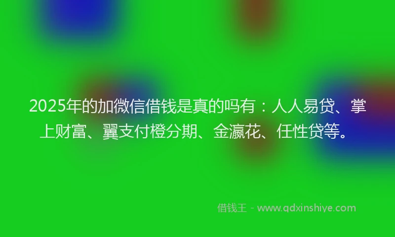 2025年的加微信借钱是真的吗有：人人易贷、掌上财富、翼支付橙分期、金瀛花、任性贷等。