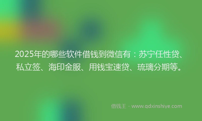 2025年的哪些软件借钱到微信有：苏宁任性贷、私立签、海印金服、用钱宝速贷、琉璃分期等。