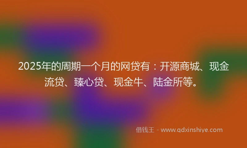 2025年的周期一个月的网贷有：开源商城、现金流贷、臻心贷、现金牛、陆金所等。