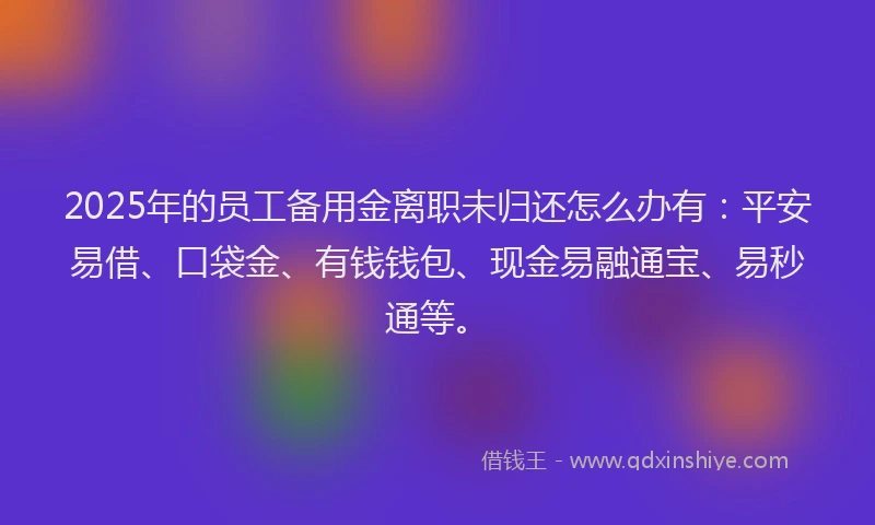 2025年的员工备用金离职未归还怎么办有：平安易借、口袋金、有钱钱包、现金易融通宝、易秒通等。