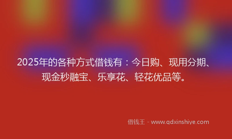 2025年的各种方式借钱有：今日购、现用分期、现金秒融宝、乐享花、轻花优品等。