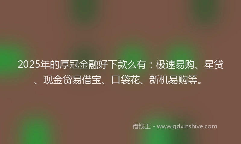 2025年的厚冠金融好下款么有：极速易购、星贷、现金贷易借宝、口袋花、新机易购等。
