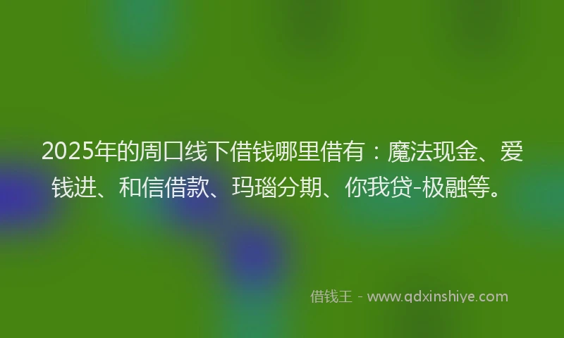 2025年的周口线下借钱哪里借有：魔法现金、爱钱进、和信借款、玛瑙分期、你我贷-极融等。