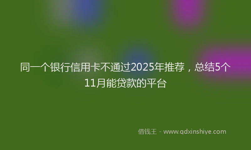 同一个银行信用卡不通过2025年推荐，总结5个11月能贷款的平台