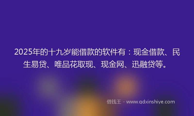 2025年的十九岁能借款的软件有：现金借款、民生易贷、唯品花取现、现金网、迅融贷等。
