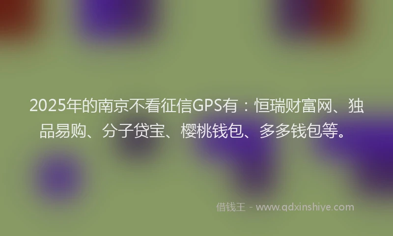 2025年的南京不看征信GPS有：恒瑞财富网、独品易购、分子贷宝、樱桃钱包、多多钱包等。