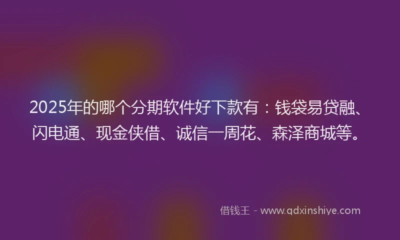 2025年的哪个分期软件好下款有：钱袋易贷融、闪电通、现金侠借、诚信一周花、森泽商城等。