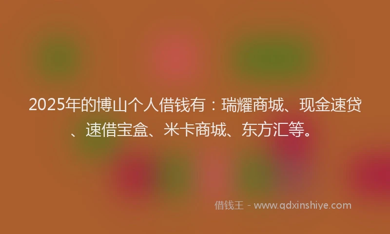 2025年的博山个人借钱有：瑞耀商城、现金速贷、速借宝盒、米卡商城、东方汇等。
