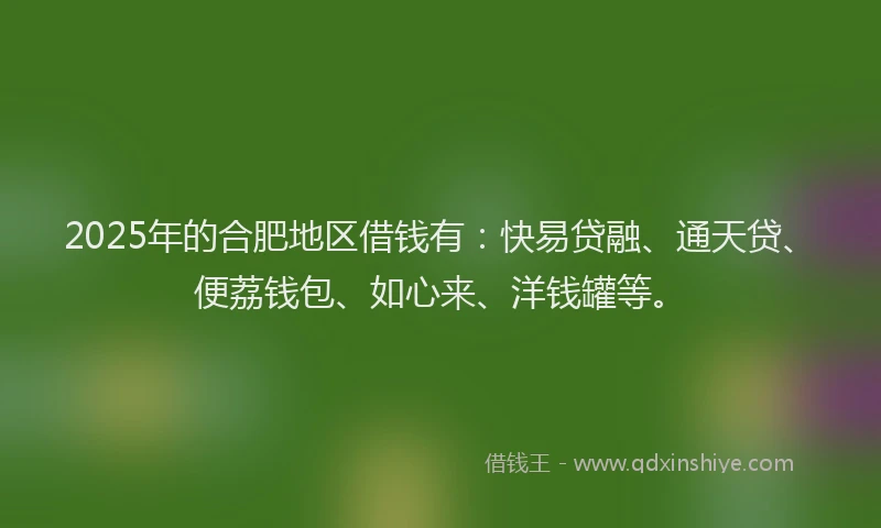 2025年的合肥地区借钱有：快易贷融、通天贷、便荔钱包、如心来、洋钱罐等。