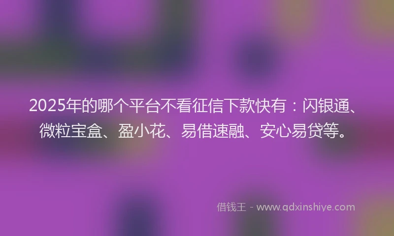 2025年的哪个平台不看征信下款快有：闪银通、微粒宝盒、盈小花、易借速融、安心易贷等。