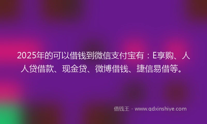 2025年的可以借钱到微信支付宝有：E享购、人人贷借款、现金贷、微博借钱、捷信易借等。