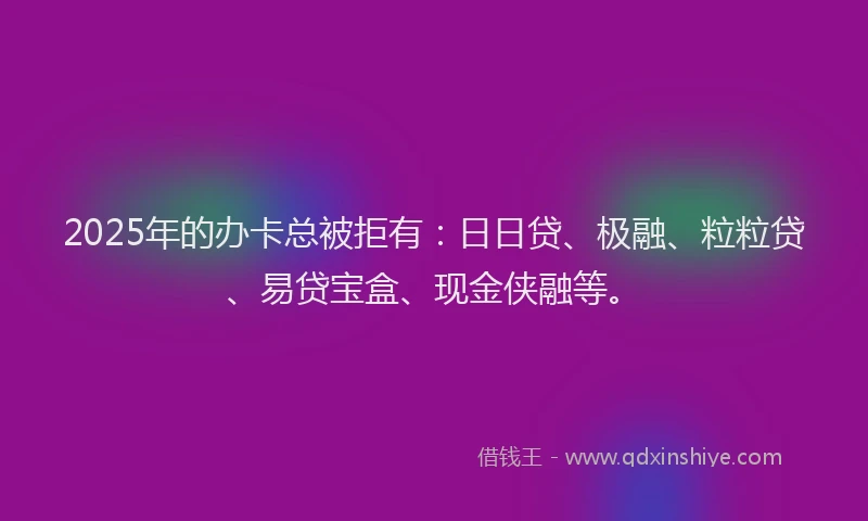 2025年的办卡总被拒有：日日贷、极融、粒粒贷、易贷宝盒、现金侠融等。