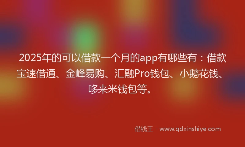 2025年的可以借款一个月的app有哪些有：借款宝速借通、金峰易购、汇融Pro钱包、小鹅花钱、哆来米钱包等。
