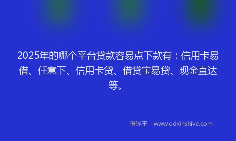 2025年的哪个平台贷款容易点下款有：信用卡易借、任意下、信用卡贷、借贷宝易贷、现金直达等。