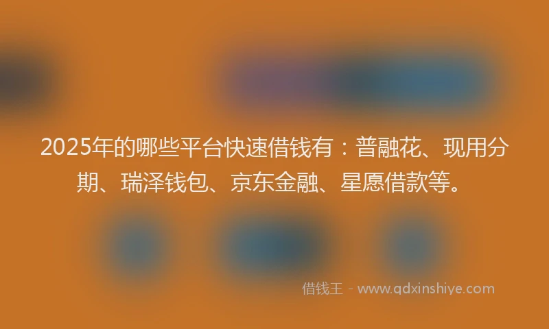 2025年的哪些平台快速借钱有：普融花、现用分期、瑞泽钱包、京东金融、星愿借款等。