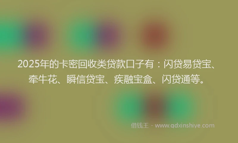 2025年的卡密回收类贷款口子有：闪贷易贷宝、牵牛花、瞬信贷宝、疾融宝盒、闪贷通等。