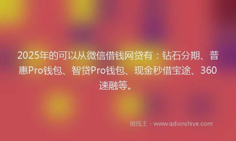 2025年的可以从微信借钱网贷有：钻石分期、普惠Pro钱包、智贷Pro钱包、现金秒借宝途、360速融等。